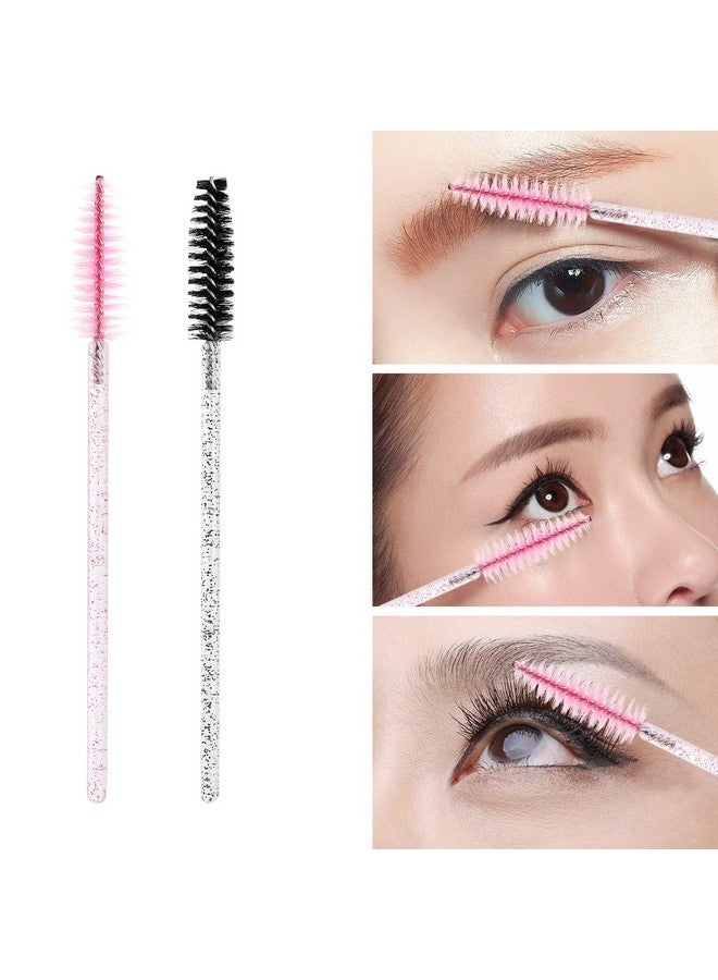 100Pcs Disposable Eyelash Brush Mascara Wands With Container Makeup Brushes Applicators Kits Eyebrow Spoolies Brush For Eyelash Extensions(Pinkblack)