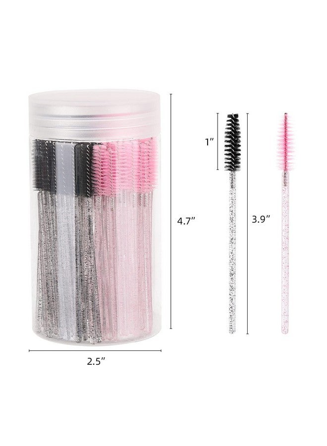 100Pcs Disposable Eyelash Brush Mascara Wands With Container Makeup Brushes Applicators Kits Eyebrow Spoolies Brush For Eyelash Extensions(Pinkblack)