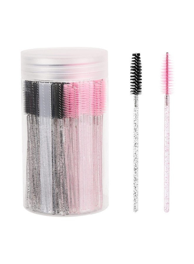 100Pcs Disposable Eyelash Brush Mascara Wands With Container Makeup Brushes Applicators Kits Eyebrow Spoolies Brush For Eyelash Extensions(Pinkblack)