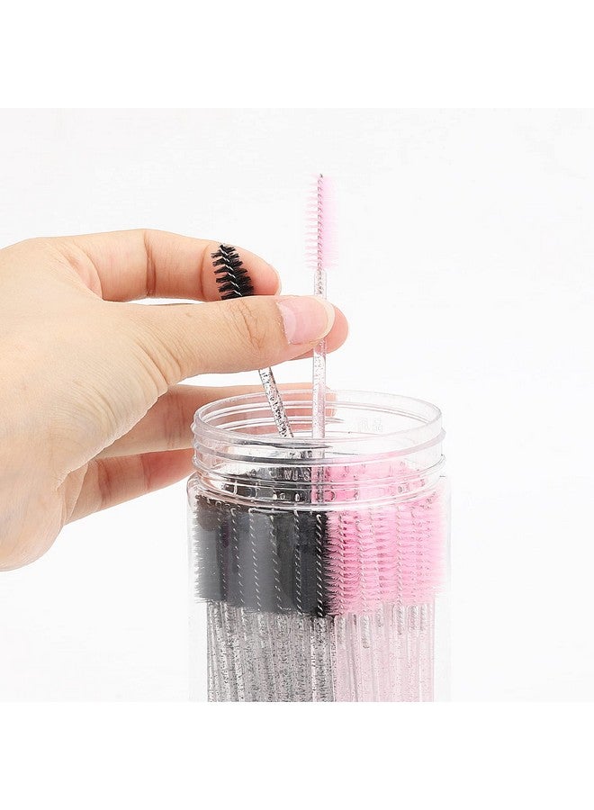 100Pcs Disposable Eyelash Brush Mascara Wands With Container Makeup Brushes Applicators Kits Eyebrow Spoolies Brush For Eyelash Extensions(Pinkblack)