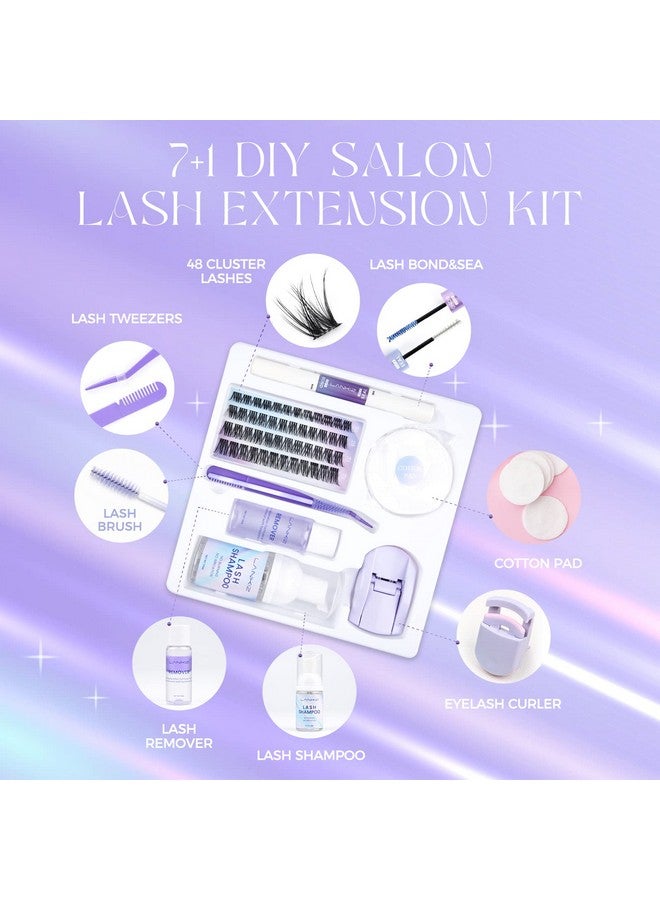 Lash Clusters Kit Lash Extension Kit D Curl Individual Lashes With Super Hold Bond & Seal Lash Glue Lash Shampoo Lash Remover Eyelash Brush Curler Cosmetic Cotton And Lash Applicator