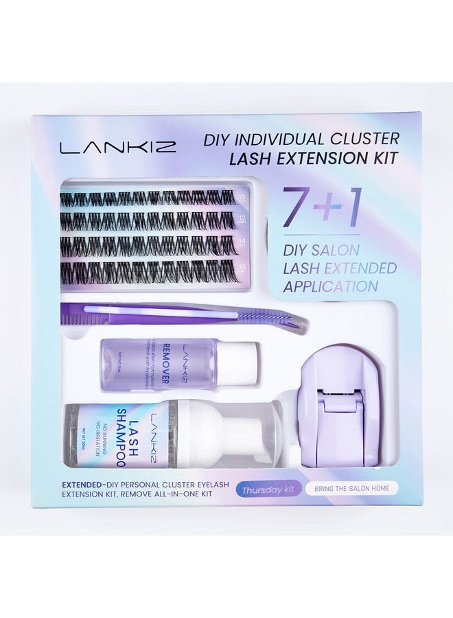 Lash Clusters Kit Lash Extension Kit D Curl Individual Lashes With Super Hold Bond & Seal Lash Glue Lash Shampoo Lash Remover Eyelash Brush Curler Cosmetic Cotton And Lash Applicator