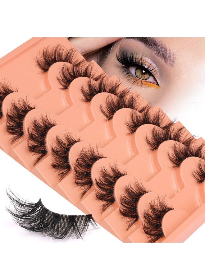Half Lashes Fluffy False Eyelashes Cat Eye Lashes Mink Wispy Thick Fake Eyelashes 3/4 Corner Lashes With Clear Lash Band By Zegaine 8 Pairs Natural Lash Pack