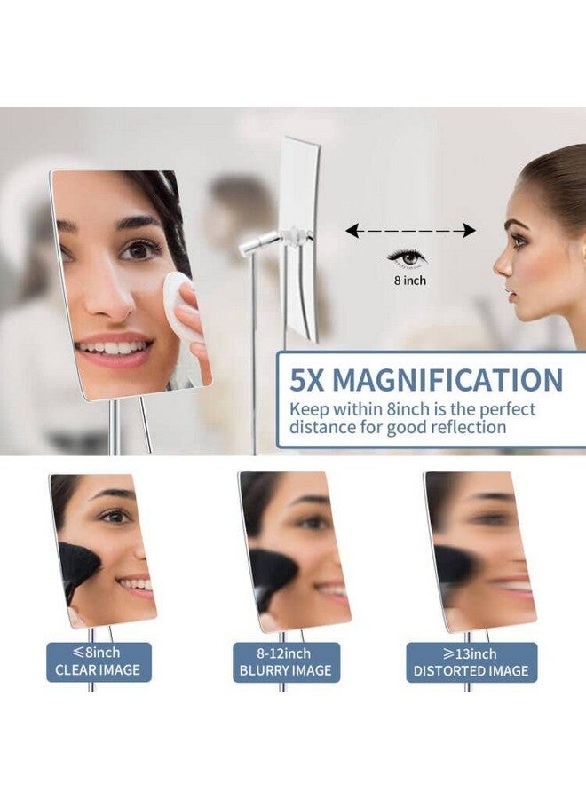 5X Tabletop Magnifying Makeup Mirror Adjustable Rectangular Vanity Mirror For Bedroom 304 Stainless Steel Polished Chrome…