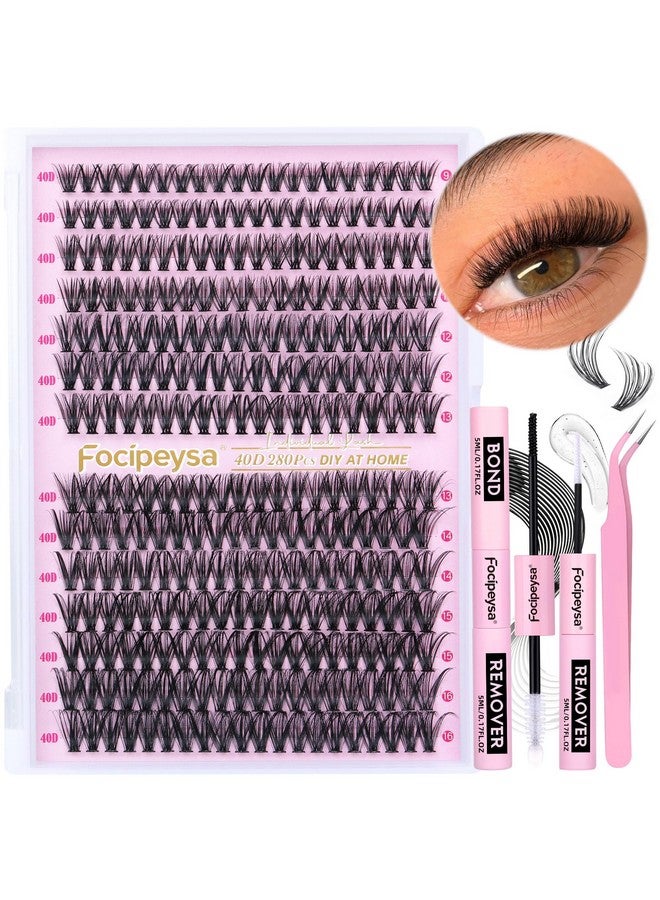 Eyelash Extension Kit D Curl Lash Clusters 280Pcs Diy Lash Extension Kit 40D Individual Lashes With Lash Bond And Remover Lash Applicator Diy Lashes Kit For Individual Eyelashes Beginners