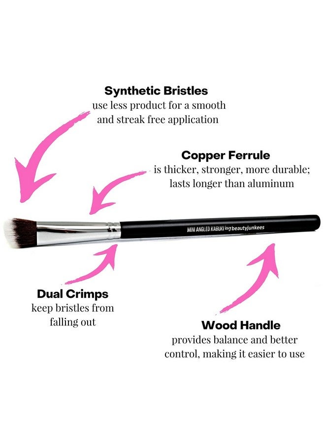 Angled Eyeshadow Blending Makeup Brush Small Mini Angle Kabuki Synthetic Eye Shadow Blender Brushes For Eyelid Brow Bone Crease Cheek Highlighter Setting Liquid Cream Mineral Powder Cosmetics