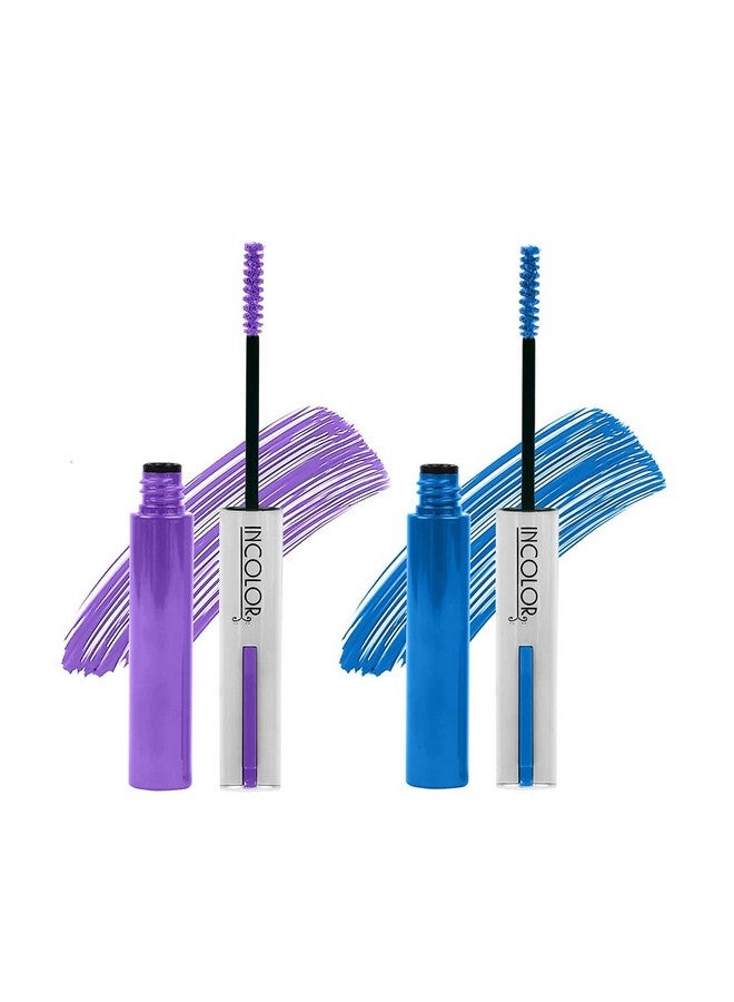 Set Of 2 Light Weight Colorful Natural Mascara Smudge Proof & Long Lasting Eye Makeup Tool For Personal & Professional True Purple & Blueberry Pop 6Ml Each