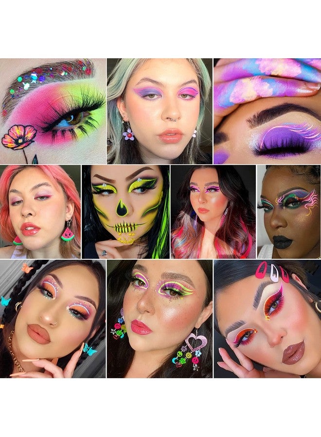 Water Activated Eyeliner Palette With Pressed Chunky Neon Glittee Water Activated Face Body Paint Uv Glow In The Dark Black Light Water Based Graphic Hydra Eyeliners With Cute Fruit Design Orange…