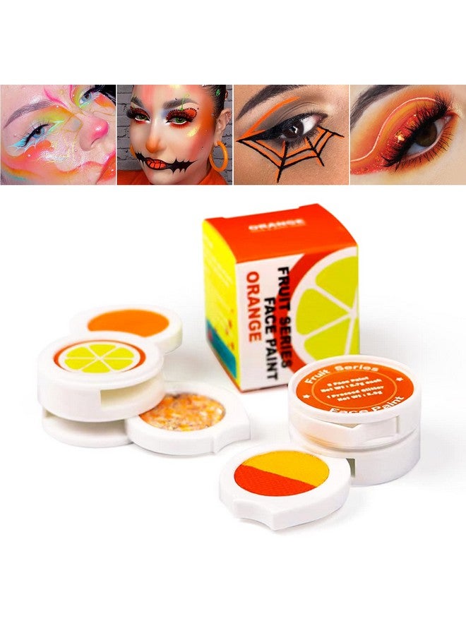 Water Activated Eyeliner Palette With Pressed Chunky Neon Glittee Water Activated Face Body Paint Uv Glow In The Dark Black Light Water Based Graphic Hydra Eyeliners With Cute Fruit Design Orange…