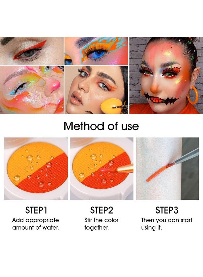Water Activated Eyeliner Palette With Pressed Chunky Neon Glittee Water Activated Face Body Paint Uv Glow In The Dark Black Light Water Based Graphic Hydra Eyeliners With Cute Fruit Design Orange…