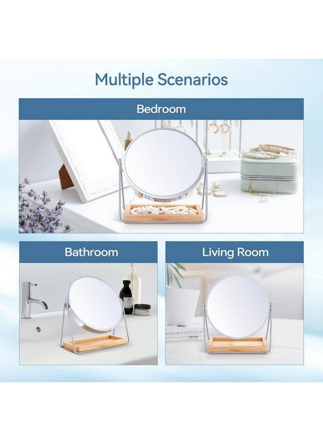 20X Magnifying Mirror With Bamboo Base Double Sided Magnifying Mirror With 20X/1X Magnification 360° Swivel Tabletop Mirror With Storage Stand Round Makeup Mirror For Bedroom 8In