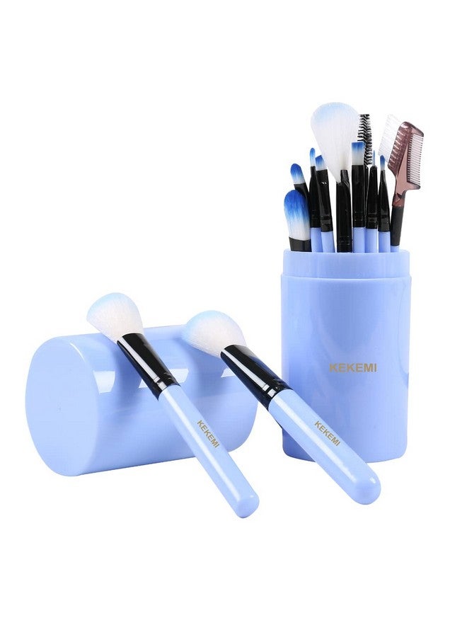 Professional Makeup Cosmetic Foundation Brush Set (Light Blue) Pack Of 12