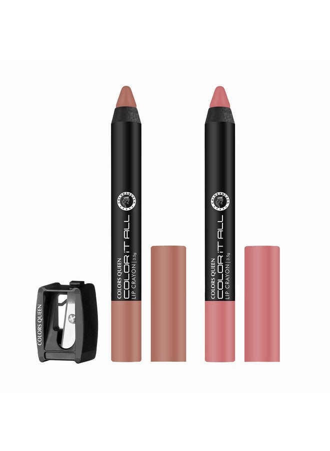Color It All Lip Crayon Lipstick Long Lasting Lip Crayon Matte Lipstick Waterproof Highly Pigmented Non Transfer Lip Crayon For Women (Rusty Nude & Nude Bomb)
