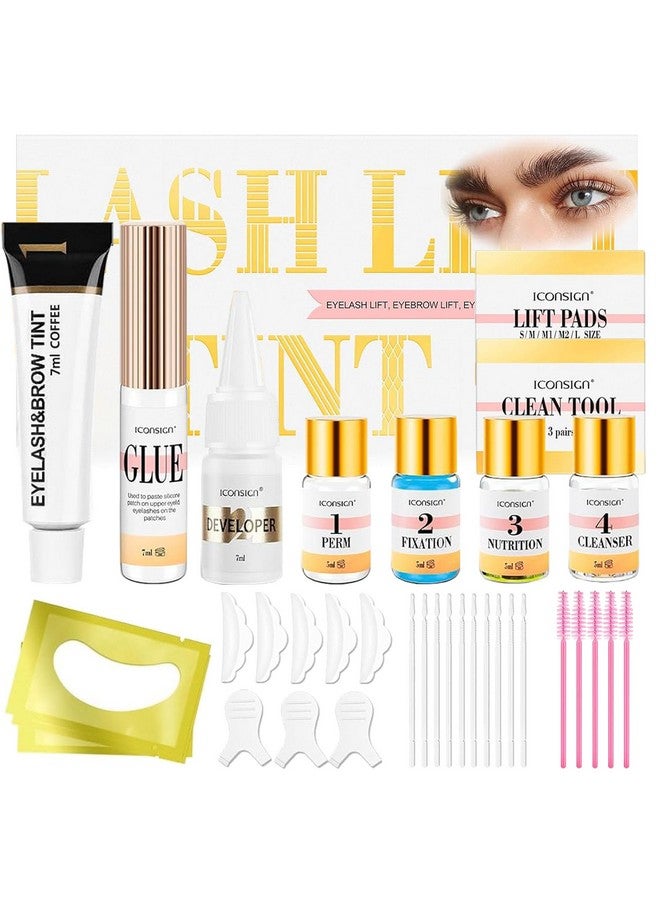 Lash Lift Kit Professional Eyelash Perm Kit Brow Lamination Kit Coffee Eyelash Eyebrow Curling Set 4 In 1 Suitable For Salon And Home Use