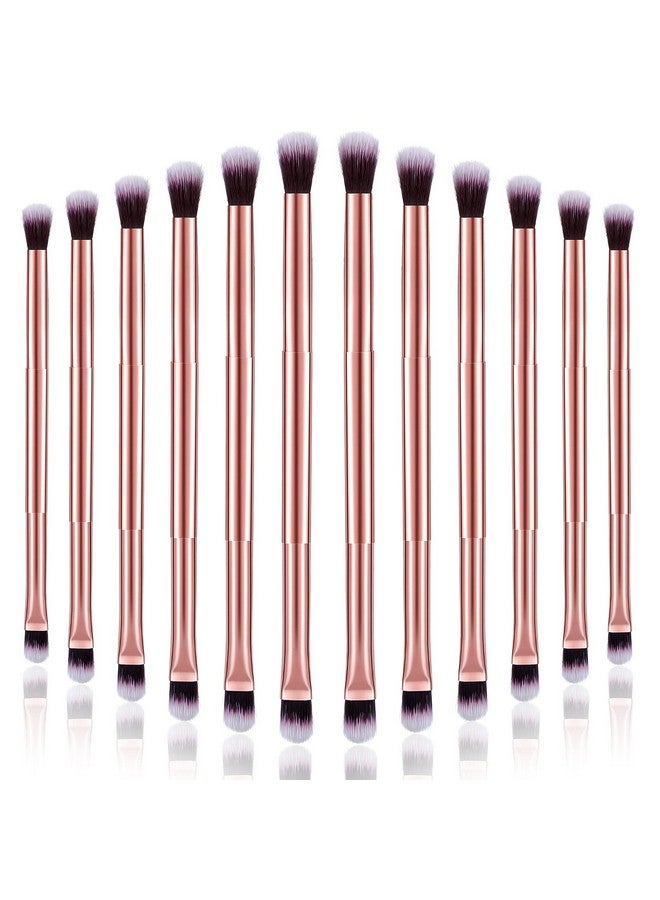 12 Pcs Eyeshadow Smudge Brush 2 In 1 Eyeshadow Brush Double Ended Concealer Brush Under Eye Small Soft Firm Pointed Foundation Makeup Applicator For Blending Eye Shadow Liner (Rose Gold)