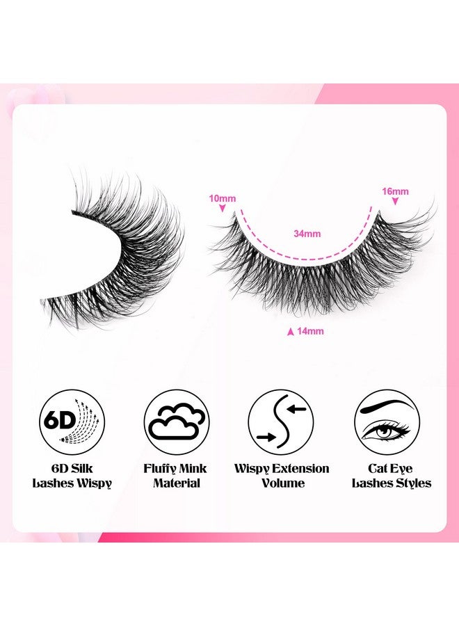 Natural Wispy Fluffy Lashes With Glue Cat Eyes Mink Lashes Clear Band Eyelashes With Glue Kit Russian Strip Lashes Natural Look False Eyelashes Extension Strip Lashes D Curly 7 Pairs Pack