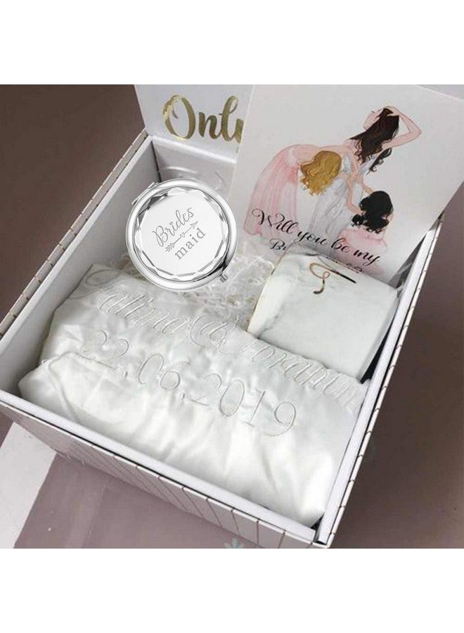 Pack Of 9 Compact Pocket Makeup Mirrors Set Include 1 Bride Mirror 1 Maid Of Honor Mirror 1 Matron Of Honor Mirror And 6 Bridesmaid Mirrors Wedding Bridesmaid Proposal Gifts (Silver)