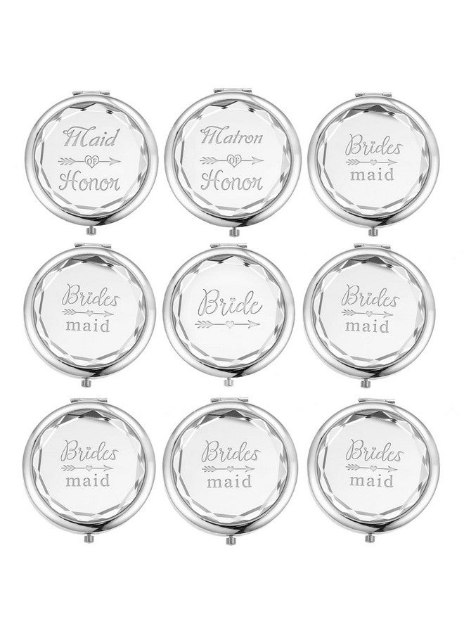 Pack Of 9 Compact Pocket Makeup Mirrors Set Include 1 Bride Mirror 1 Maid Of Honor Mirror 1 Matron Of Honor Mirror And 6 Bridesmaid Mirrors Wedding Bridesmaid Proposal Gifts (Silver)
