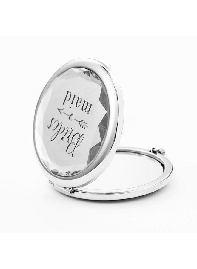 Pack Of 9 Compact Pocket Makeup Mirrors Set Include 1 Bride Mirror 1 Maid Of Honor Mirror 1 Matron Of Honor Mirror And 6 Bridesmaid Mirrors Wedding Bridesmaid Proposal Gifts (Silver)