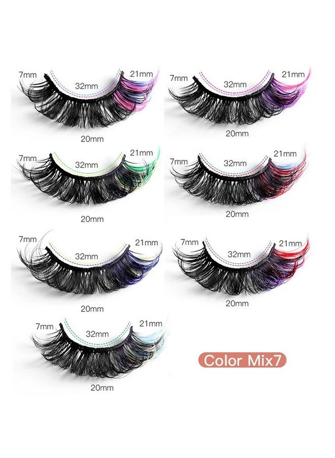 Colored Lashes 20Mm Strip False Eyelashes With Color Fluffy 8D Thick Volume Eyelash Curly Rainbow Fake Eye Lashes 7 Pairs Multi Pack