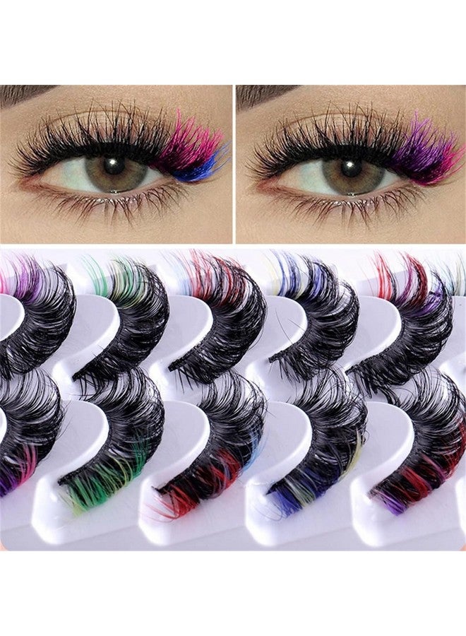 Colored Lashes 20Mm Strip False Eyelashes With Color Fluffy 8D Thick Volume Eyelash Curly Rainbow Fake Eye Lashes 7 Pairs Multi Pack