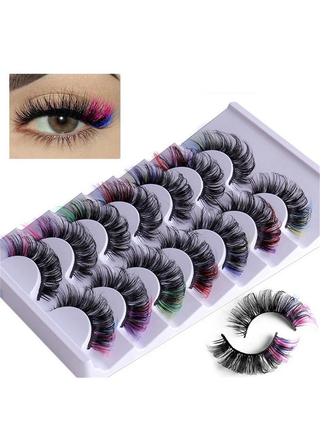 Colored Lashes 20Mm Strip False Eyelashes With Color Fluffy 8D Thick Volume Eyelash Curly Rainbow Fake Eye Lashes 7 Pairs Multi Pack
