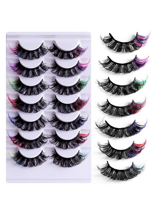 Colored Lashes 20Mm Strip False Eyelashes With Color Fluffy 8D Thick Volume Eyelash Curly Rainbow Fake Eye Lashes 7 Pairs Multi Pack
