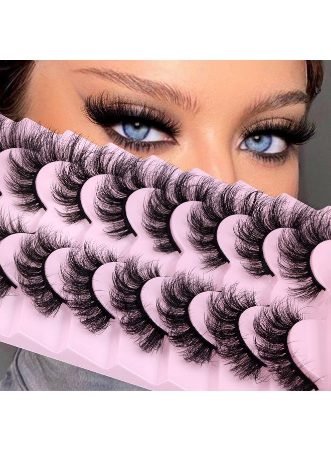 False Eyelashes Fluffy Wispy Mink Lashes 16Mm Natural Full Volume Pestañas Cat Eye Lashes 9 Pairs By Yawamica Black