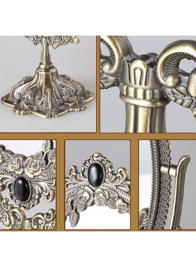 15 Inch Metal Vintage Makeup Mirror Tabletop Oval Cosmetic Mirror Vintage Swivel Double Sided Cosmetic Mirror With Embossed Frame Stand Base Retro Mirror For Dresser Giftered Bronze