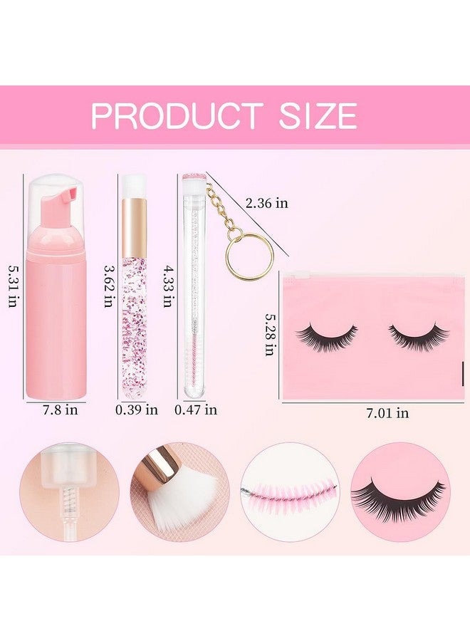 32Pcs Lash Shampoo Clean Brush Kits 10Pcs Crystal Lash Cleansing Brush 10Pcs Disposable Tube Mascara Wands Brush 3Pcs Empty Lash Shampoo Bottles Lash Extensions Aftercare (Pink Kits)