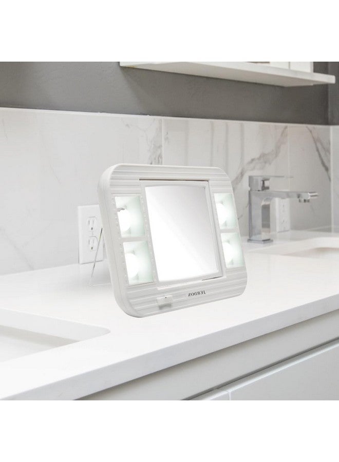 Twosided Makeup Mirror With Lights Vanity Mirror With 5X Magnification & Two Setting Glarefree Lighting White Base Model J1015