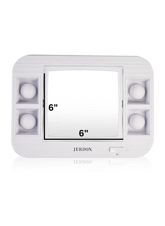 Twosided Makeup Mirror With Lights Vanity Mirror With 5X Magnification & Two Setting Glarefree Lighting White Base Model J1015