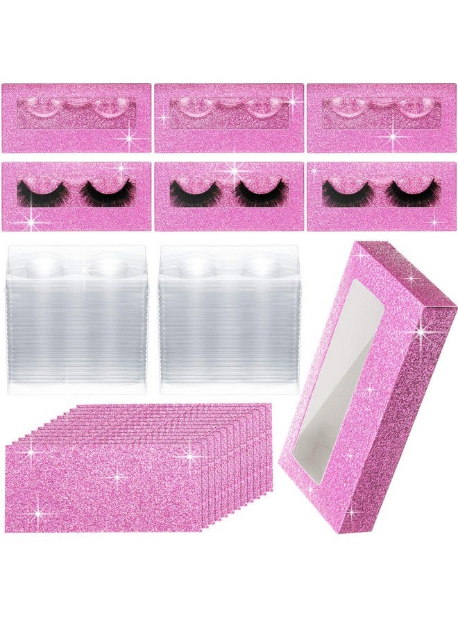 50 Sets Empty Eyelash Case Set Include 50 Empty Eyelash Box Lash Box Packaging Eyelash Storage Box 50 Eyelash Box Tray False Eyelash Storage Box Tray 50 Internal Background Paper (Pink)