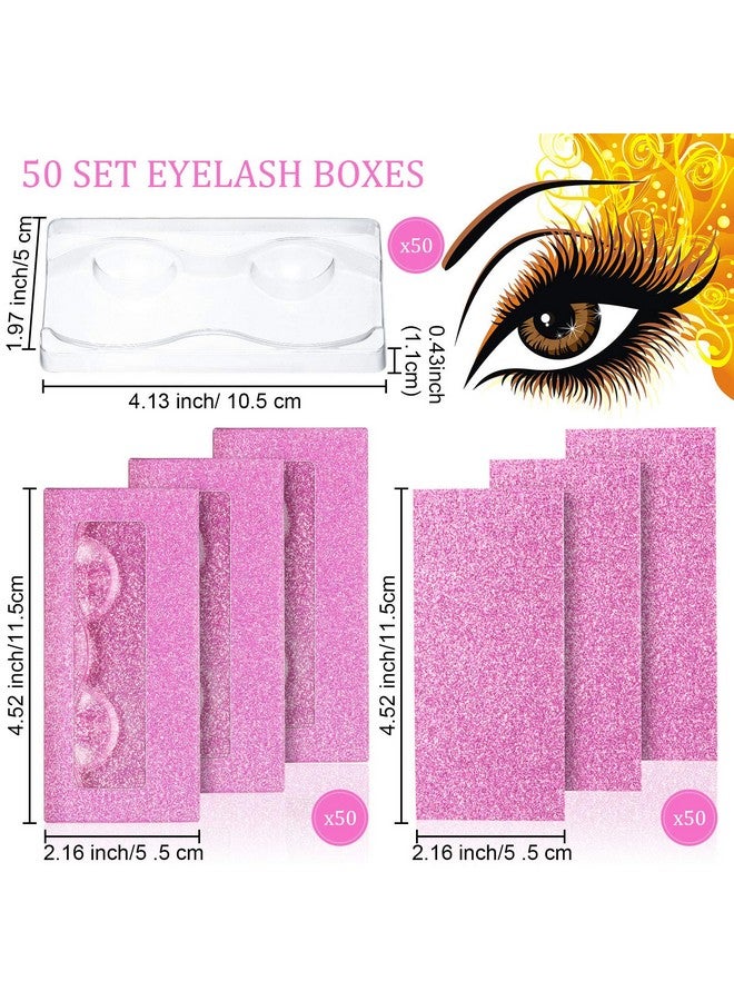 50 Sets Empty Eyelash Case Set Include 50 Empty Eyelash Box Lash Box Packaging Eyelash Storage Box 50 Eyelash Box Tray False Eyelash Storage Box Tray 50 Internal Background Paper (Pink)