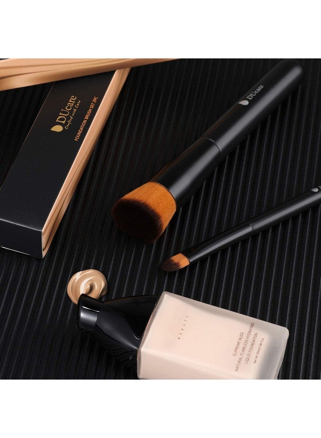 Foundation Brush And Concealer Brush 2Pcs Flat Top Kabuki Brush For Face Synthetic Liquid Blending Mineral Powder Makeup Tools