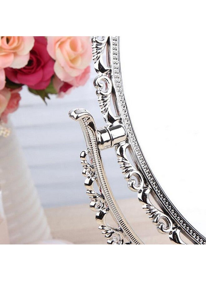 Desktop Antique Vintage European Style Two Sided Swivel Oval Tabletop Vanity Makeup Mirror With Embossed Hollow Flower Shiny Pedestal(Gold)