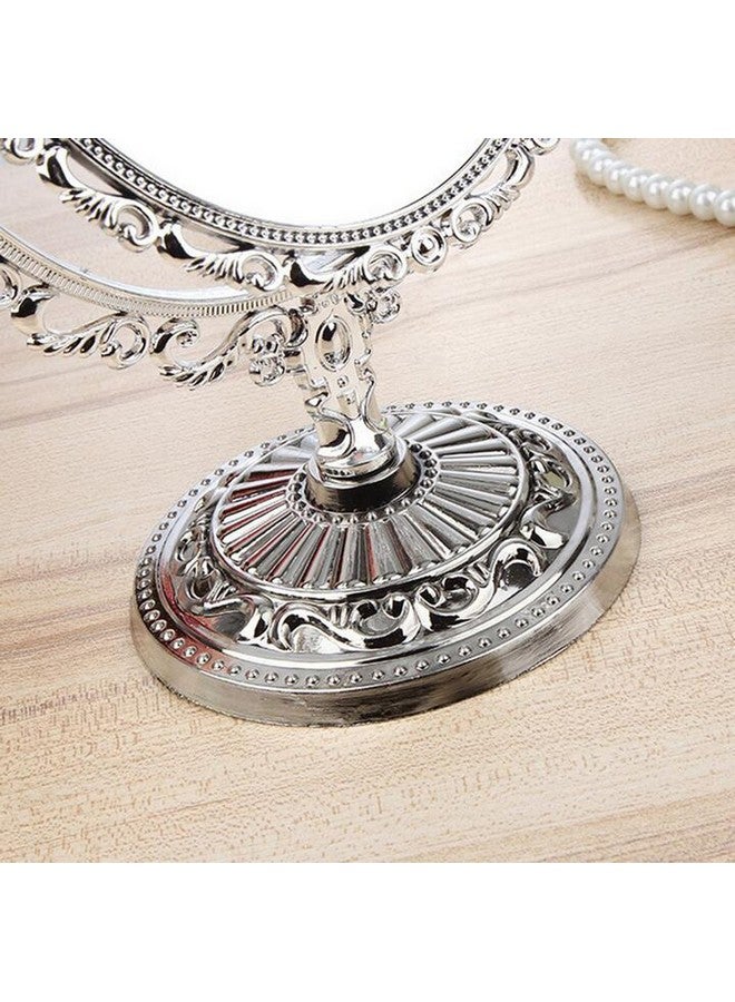 Desktop Antique Vintage European Style Two Sided Swivel Oval Tabletop Vanity Makeup Mirror With Embossed Hollow Flower Shiny Pedestal(Gold)