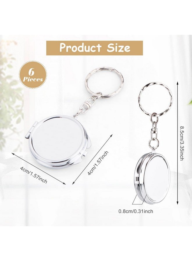 6 Pcs Round Mirror Keychain Compact Mirror Double Sided Folding Mirror Key Chain Pendant Small Hand Held Mirror With Keyring For Women Girls