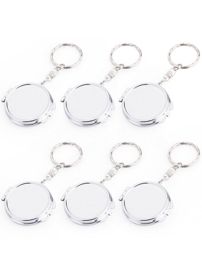 6 Pcs Round Mirror Keychain Compact Mirror Double Sided Folding Mirror Key Chain Pendant Small Hand Held Mirror With Keyring For Women Girls