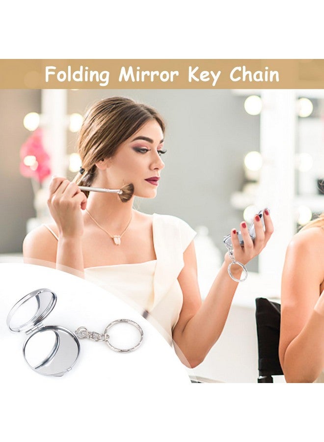 6 Pcs Round Mirror Keychain Compact Mirror Double Sided Folding Mirror Key Chain Pendant Small Hand Held Mirror With Keyring For Women Girls