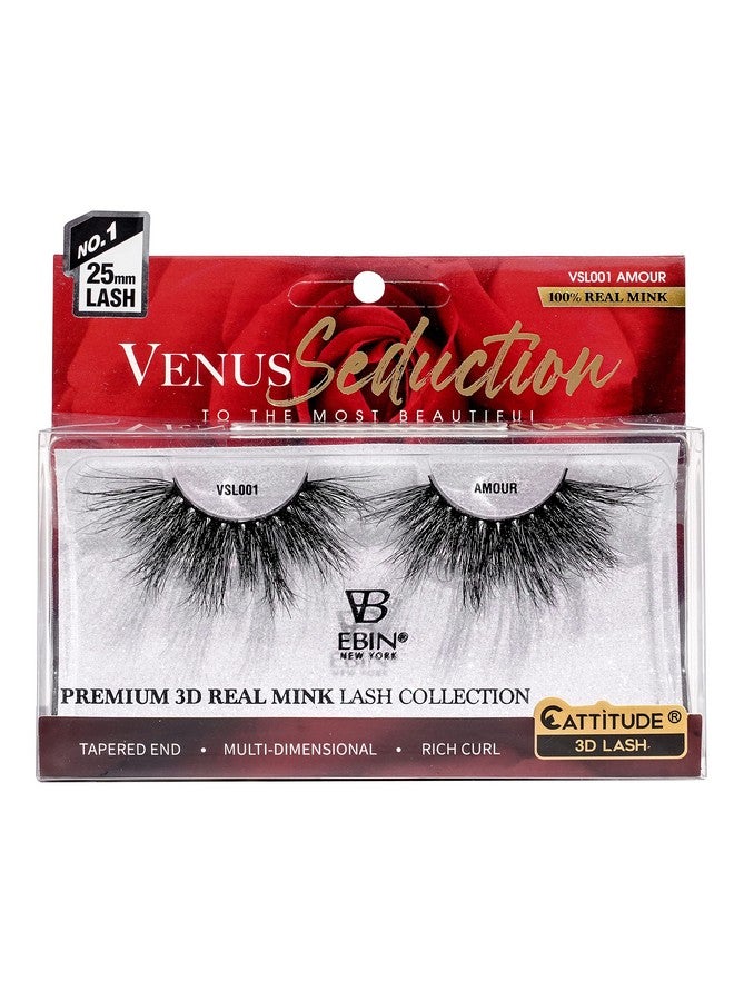 Cattitude 3D Lashes Venus Seduction Lashes 25Mm Reusable 100% Real Mink 3D Lashes Fluffy Cat Eye Look Volume Curl Lashes Multidimensional Rich Curl Tapered End Amour