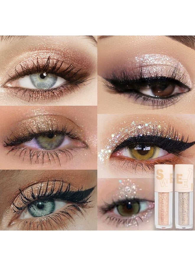 Liquid Sparkling Glitter Eye Shadow Sticks: Crystal Silver Golden Eyeshadow Eyeliner Eyelid Liquid Highlight Shimmer Makeup For Eyeswaterproof Quickdrying2 Pieces Sombra De Para Ojos