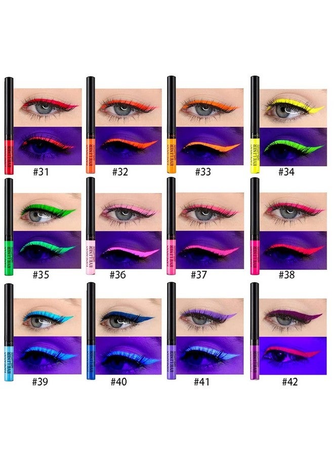 12 Color Matte Liquid Eyeliner Set Uv Glow Neon Eye Liner Pen Waterproof Smudgeproof Long Lasting Eyeliner Eye Makeup Gift Kit For Women And Girls (Set 03)