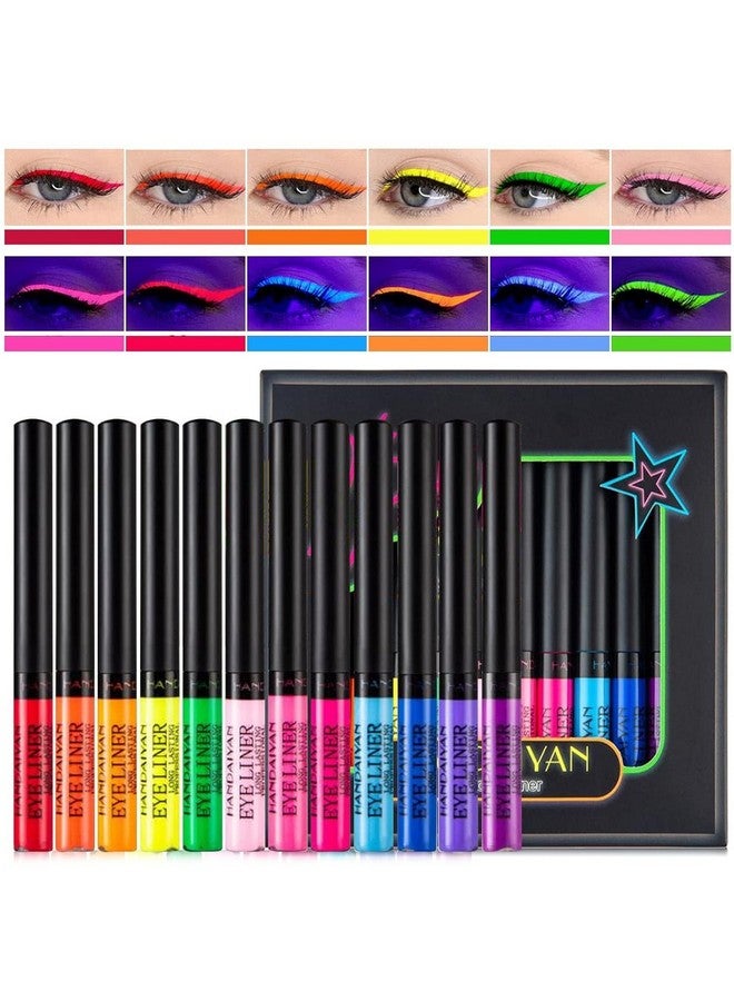 12 Color Matte Liquid Eyeliner Set Uv Glow Neon Eye Liner Pen Waterproof Smudgeproof Long Lasting Eyeliner Eye Makeup Gift Kit For Women And Girls (Set 03)