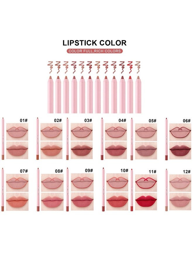 High Pigmented Matte Lip Liner Set 12 Colors Creamy Velvet Lip Liner Pencil Waterproof Nonmarking Lipstick Pen Lip Makeup For Daily/Travel/Party/Work