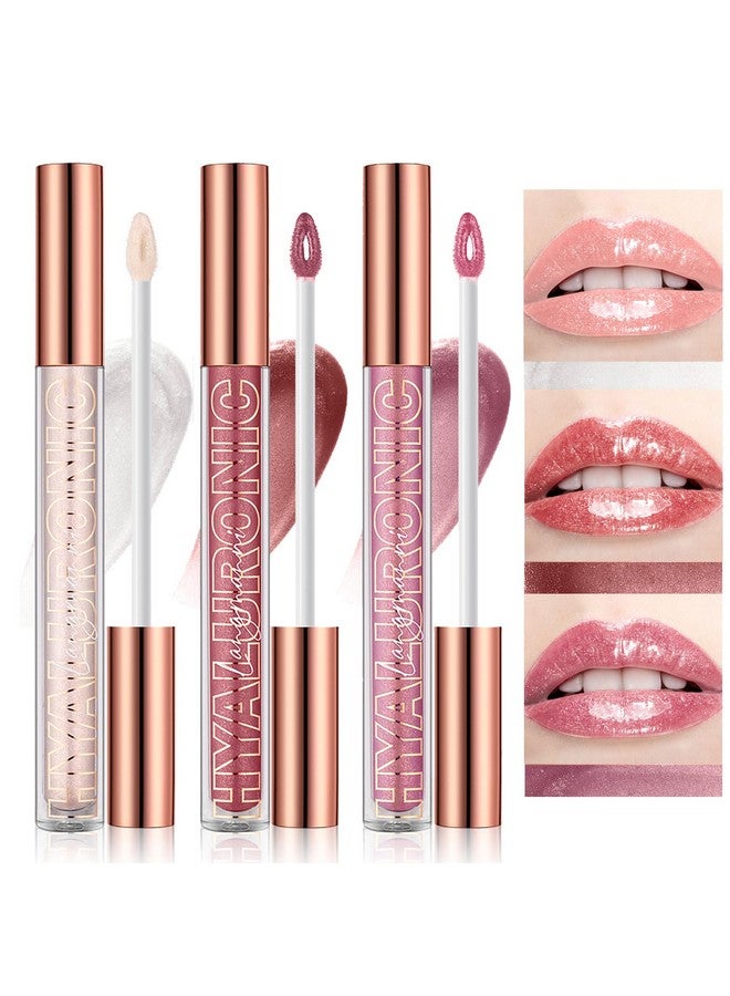 Hyaluronic Acid Lip Gloss Set(3Pcs)Shimmer & Long Lasting Smooth Texture Gloss For Lips Plumpingmoisturizing And Brightening. 0.1Oz/Pc (1+2+3)