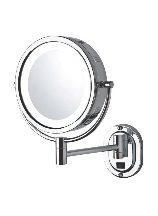 Twosided Lighted Wallmounted Makeup Mirror Makeup Mirror With 5X Magnification & Wallmount Arm 8Inch Diameter Mirror With Chrome Finish Wall Mount Model Hl165Cld