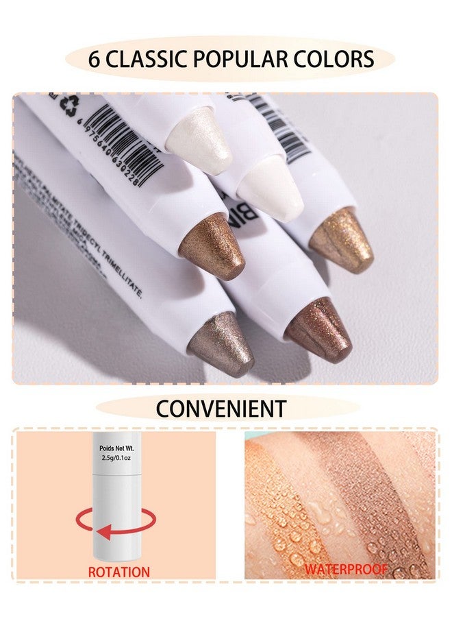 Glitter Cream Eyeshadow Stick 2Pcs Waterproof Long Lasting Champagne Rose Gold Shimmer Metallic Eye Shadow Eye Liner Crayon Automatic Makeup Pencil No Crease Eye Highlighter Brightener Pen 03+04