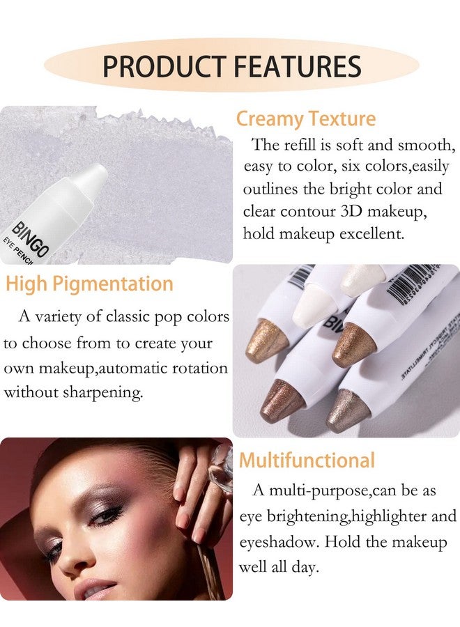 Glitter Cream Eyeshadow Stick 2Pcs Waterproof Long Lasting Champagne Rose Gold Shimmer Metallic Eye Shadow Eye Liner Crayon Automatic Makeup Pencil No Crease Eye Highlighter Brightener Pen 03+04