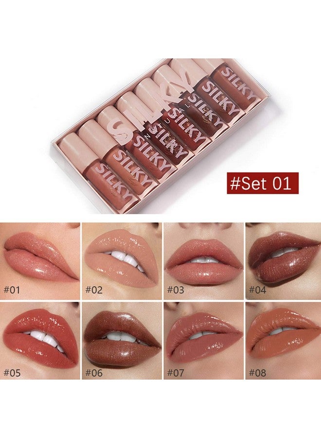 Shiny Glossy Lipgloss Set 8Pcs Nonsticky Moisturizing Lip Gloss Longlasting High Shine & Shimmer Liquid Lipstick For Girls And Women (Shiny Glossy Set 01)